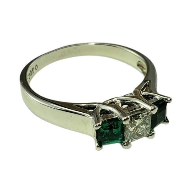 14K White Gold Diamond Lab Created Emerald Ring Size 7 #15910 - Picture 3 of 9